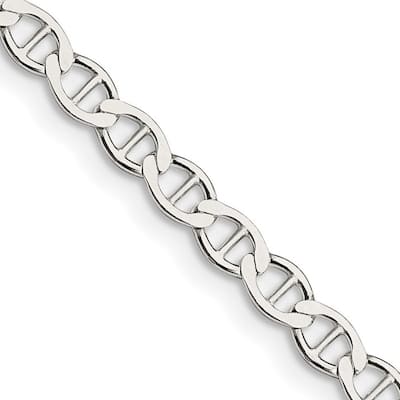 Curata 925 Sterling Silver 4mm Semi solid Flat Mariner Anchor Chain Necklace