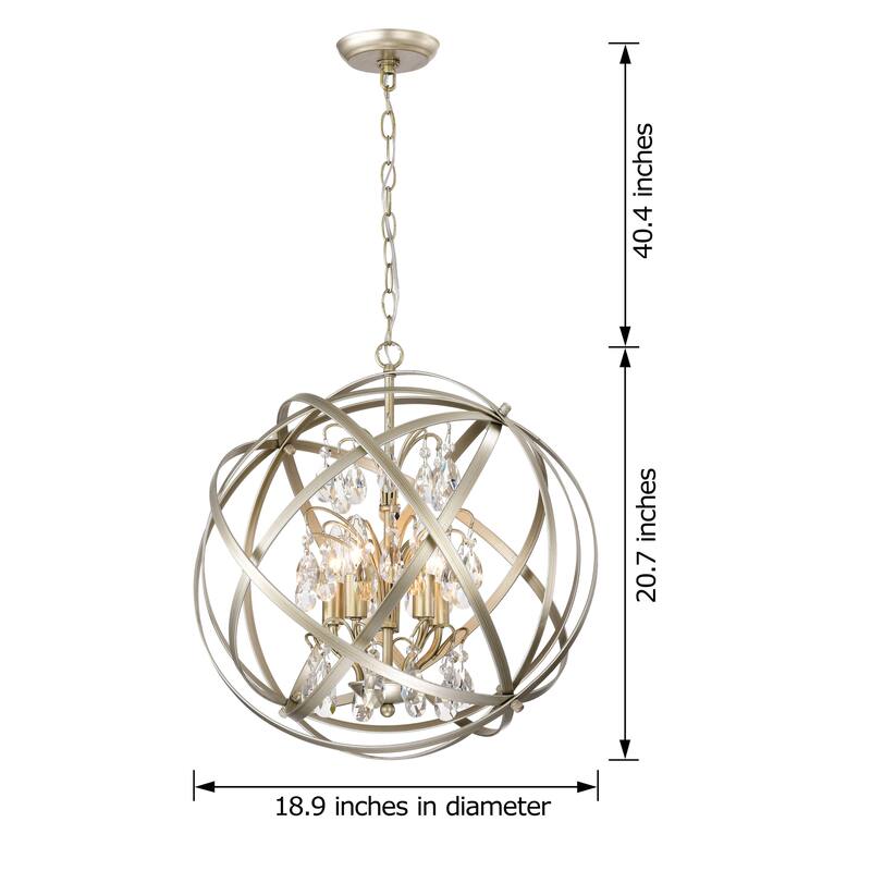 Benita Champagne Metal and Crystal Orb 5-light Chandelier