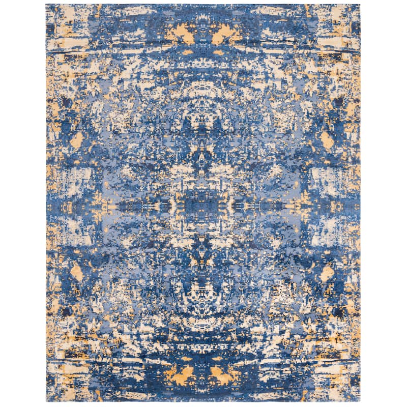 SAFAVIEH Couture Hand-Knotted Centennial Lotti Twilight Blue Silk & - 6' x 9' - Twilight Blue - Rectangle