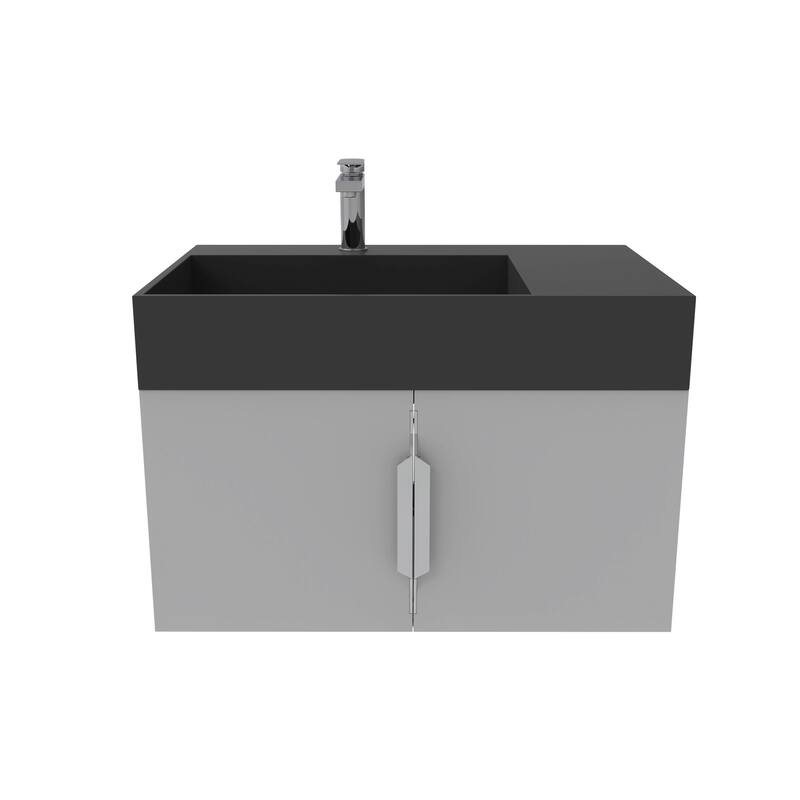 Amazon 30" Wall Mounted Bathroom Left Basin Vanity Set w/ Black Top - Brushed Nickel Finish - Grey