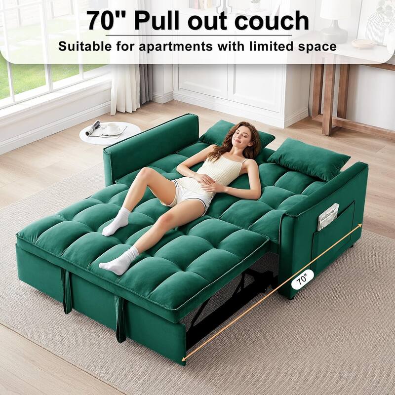 3 in 1 Convertible Sleeper Sofa Bed, Futon Couches for Living Room with Side Pocket, Adjustable Backrest