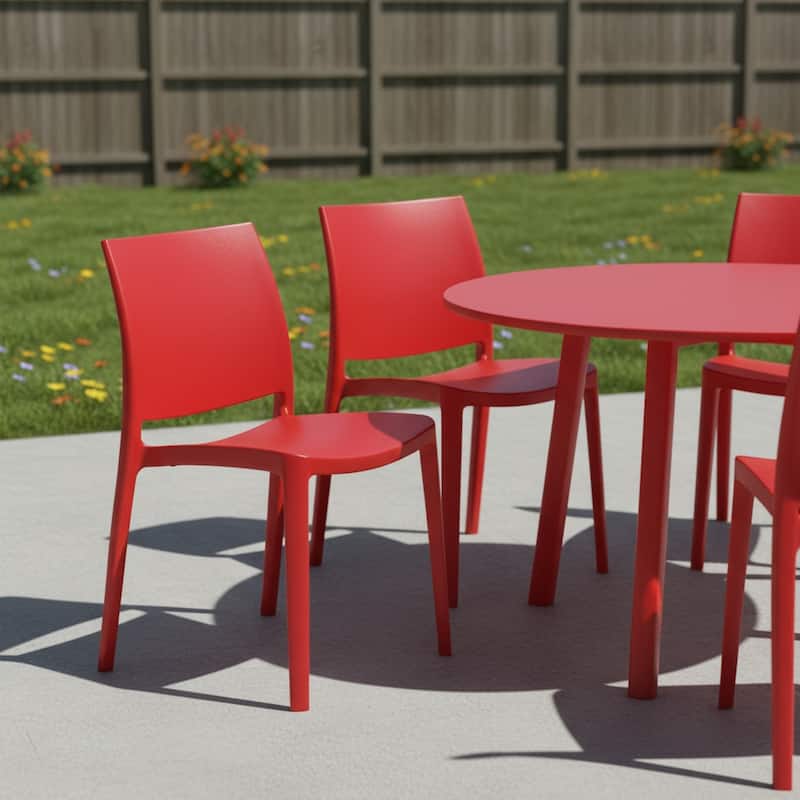Set of Four Red Heavy Duty Plastic Outdoor Stacking Dining Chairs - Red