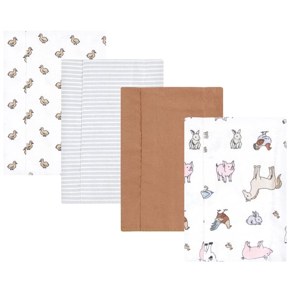 slide 1 of 1, Hudson Baby Cotton Flannel Burp Cloths, Farm World, One Size - Farm World 4 Pack - One Size One Size - Farm World 4 Pack