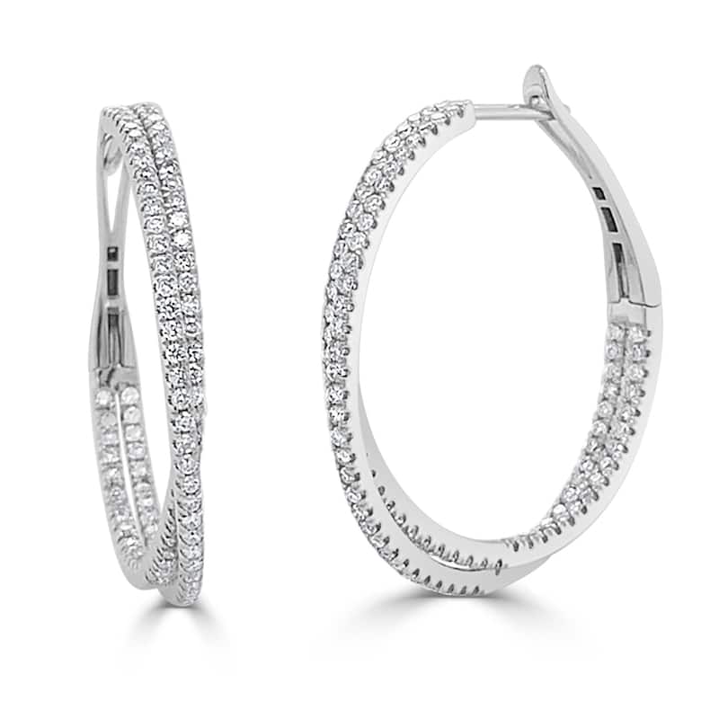 Joelle Collection 14k Gold & Diamond Criss-Cross Hoop Earrings - 1.21ct - White