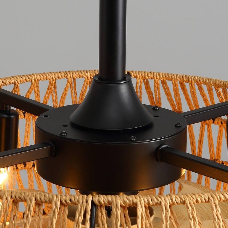 18 in. Boho Caged Ceiling Fan with Light Rattan Farmhouse Fandelier Low Profile Ceiling Fan for Bedroom Kitchen Living Room
