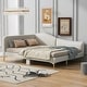 preview thumbnail 14 of 38, Upholstered Daybed with Nailhead Trim, L Shaped Linen Fabric Sofa Bed Frame with Backrest and Armrest, Gold Metal Legs