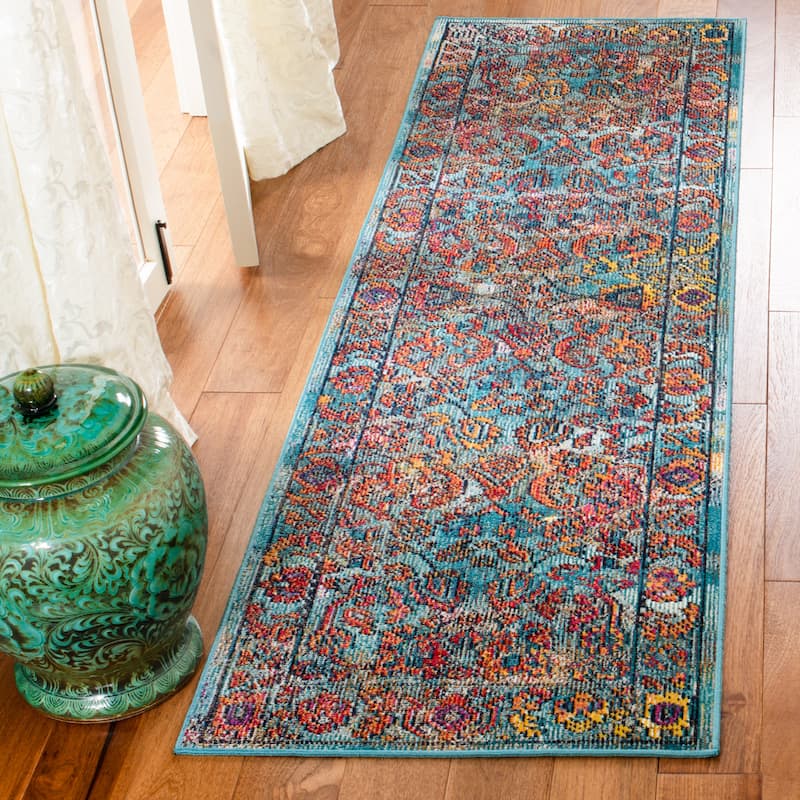 SAFAVIEH Crystal Liljana Vintage Boho Oriental Rug - 2'2" x 7' Runner - Light Blue/Orange