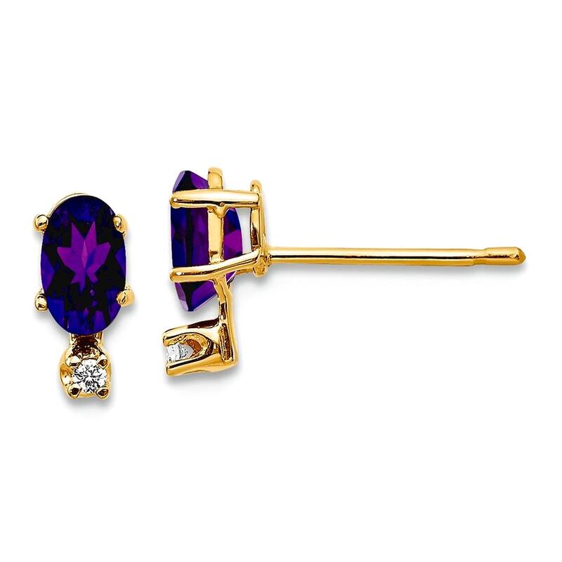 Curata 14k Yellow or White Gold Small Genuine Gemstone and Diamond Stud Earrings - 7x3mm - Amethyst - Yellow
