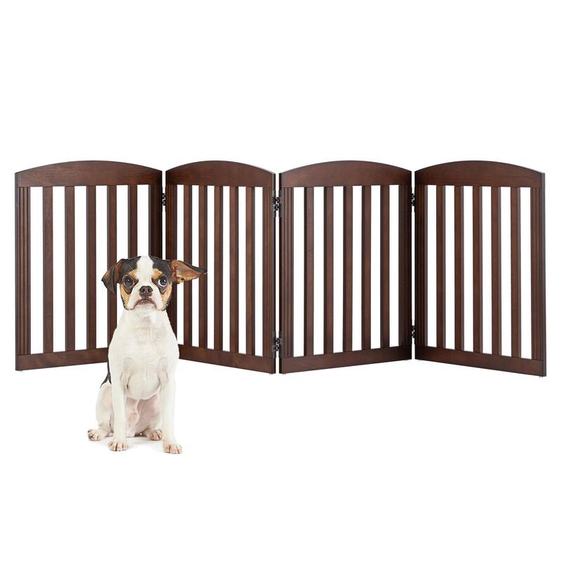 COSTARS Foldable Dog Gate, Dog Gates for Doorways, Stairs, The House, Wooden Freestanding Pet Gate Indoor, Step Over Puppy Gate - Warm Pecan - 4 Panels