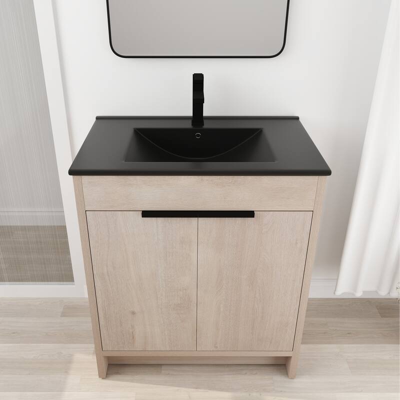 Freestanding Plywood Bathroom Vanity Set in Plain Light Oak with Integrated Sink