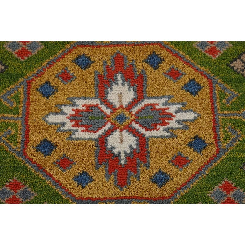 Blue Geometric Kazak Oriental Area Rug Hand-Knotted Wool Carpet - 9'3" x 11'7"