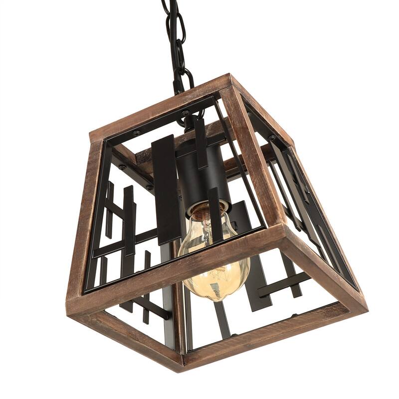 Anmytek Wood Pendant Lighting Unique Hanging Kitchen Island Chandelier for Dining Room Foyer Hallway