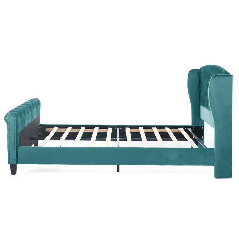 Christopher Knight Home - Amara Traditional Velvet Upholstered Sleigh Bed with Wingback Headboard & Scroll Footboard, Queen Size