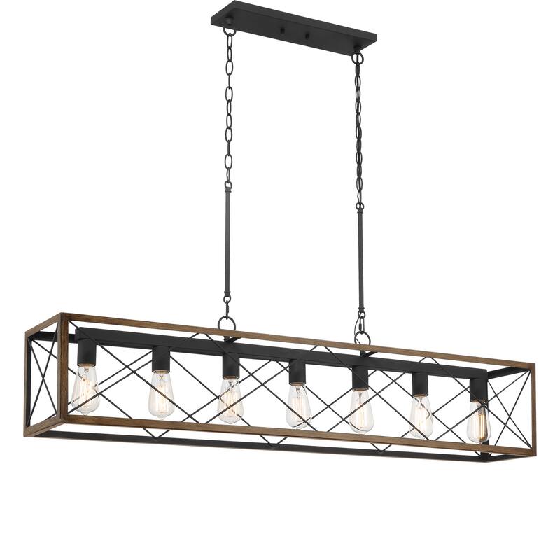 Kiro 7-light Farmhouse 48In Linear Chandelier Rectangle Dining Lights with UL - 48'' W x 7.78'' D x 11'' H