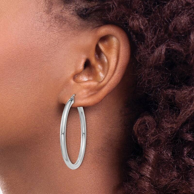 Curata 14k White Gold Polished Polished Hoop Earrings - 40x40mm