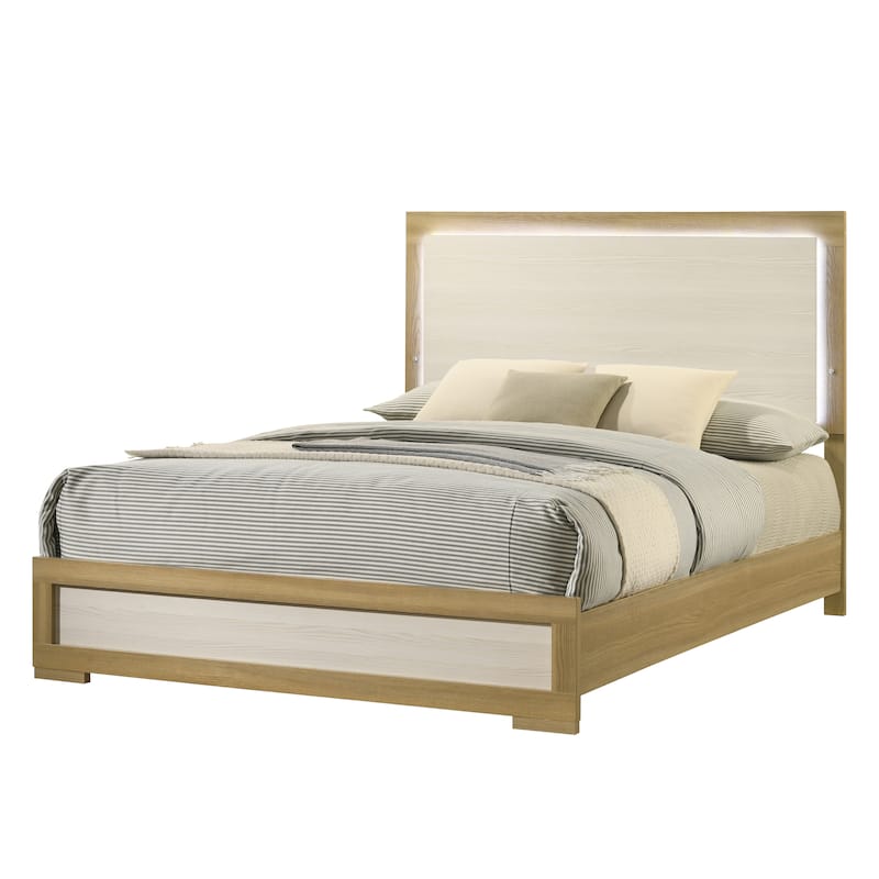 Boone Natural White Wood Slim LED Panel Bed Frame