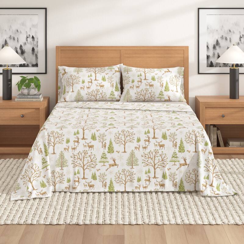 Linery & Co. Winter Turkish Cotton Double-Brushed Flannel Bed Sheet Set - Twin - The New Enchanted Woods