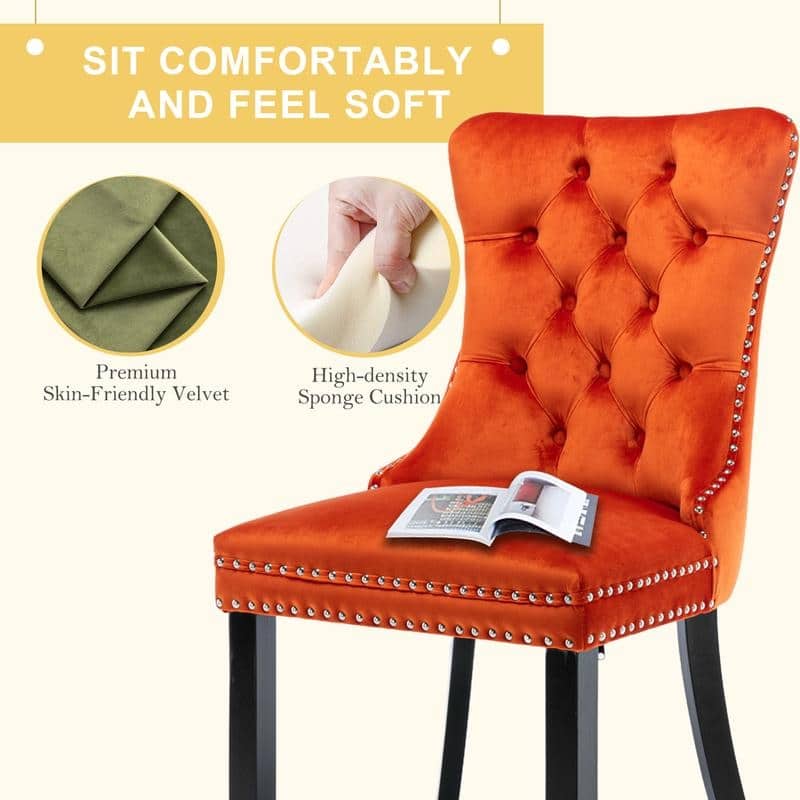High-end Tufted Velvet Upholstered Nailhead Dining Chair Set of 4