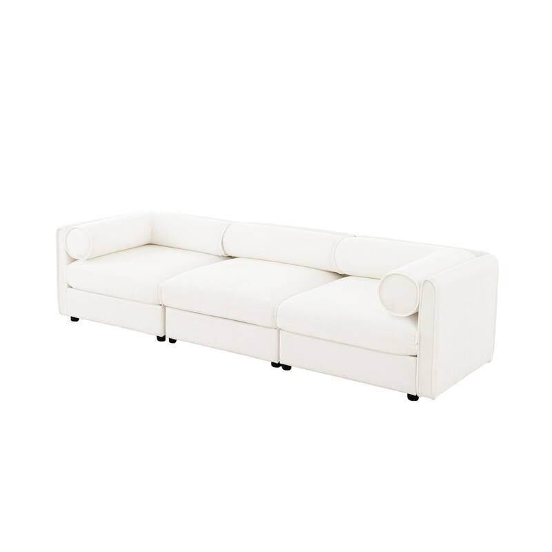 Modern 3 Deep Seat Modular Sofa with Storage, Cylindrical Backrest & Armrests
