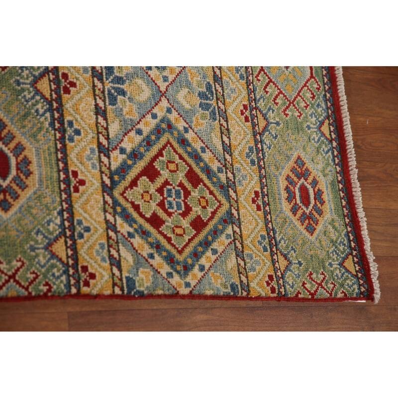 Striped Kazak Geometric Area Rug Wool Carpet - 9'10" x 12'9"