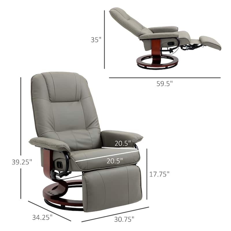 HomCom Faux Leather Adjustable Manual Swivel Base Recliner Chair with Comfortable and Relaxing Footrest