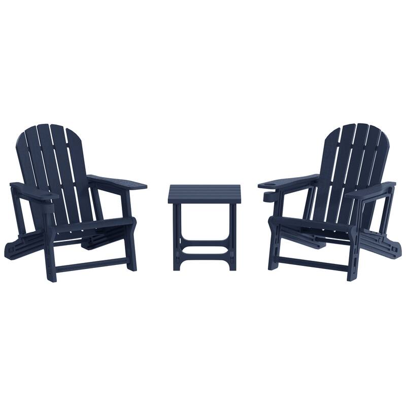 Coastline Outdoor Poly 3-Piece Set Adirondack Chair with Side Table - Navy Blue