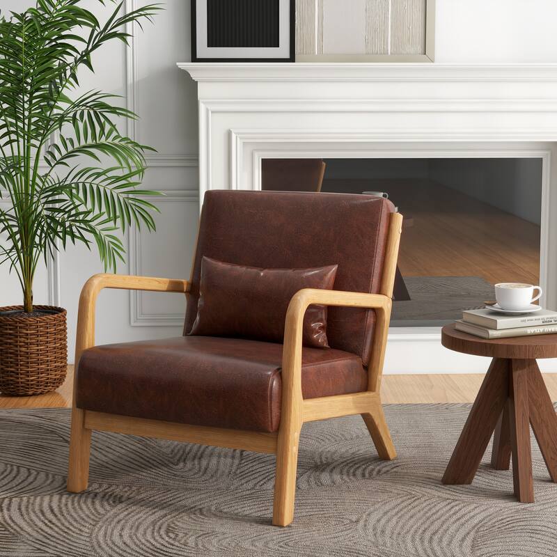 Mid-Century Modern Upholstered Accent Chair with Wood Frame