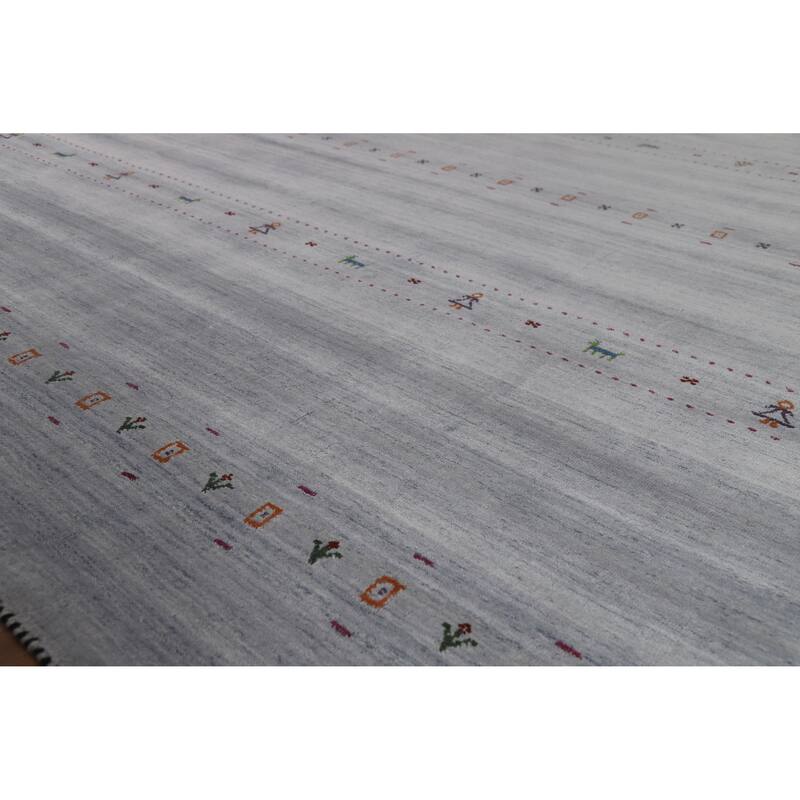Hand Knotted Oriental 100% Wool Carpet Tribal Animal Pictorial Greys & Charcoal Gabbeh Area Rug - 9' 9'' X 8' 2''
