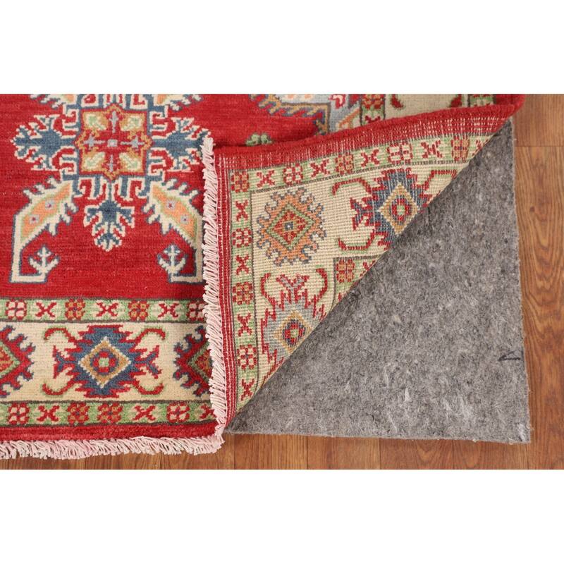 Geometric Red Kazak Accent Rug Handmade Wool Carpet - 3'2" x 5'1"