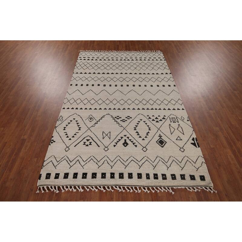 Moroccan Oriental Area Rug Hand-Knotted Wool Carpet - 6'9"x 10'8"