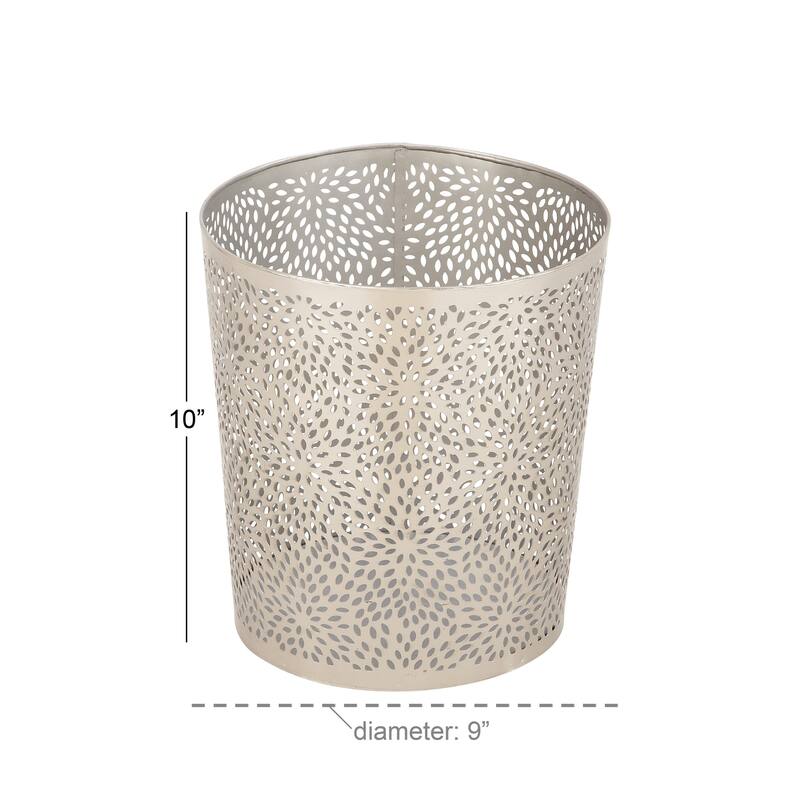 Metal Floral or Geometric Small Waste Bin with Laser Carved Design - Gold or Silver - CosmoLiving by Cosmopolitan