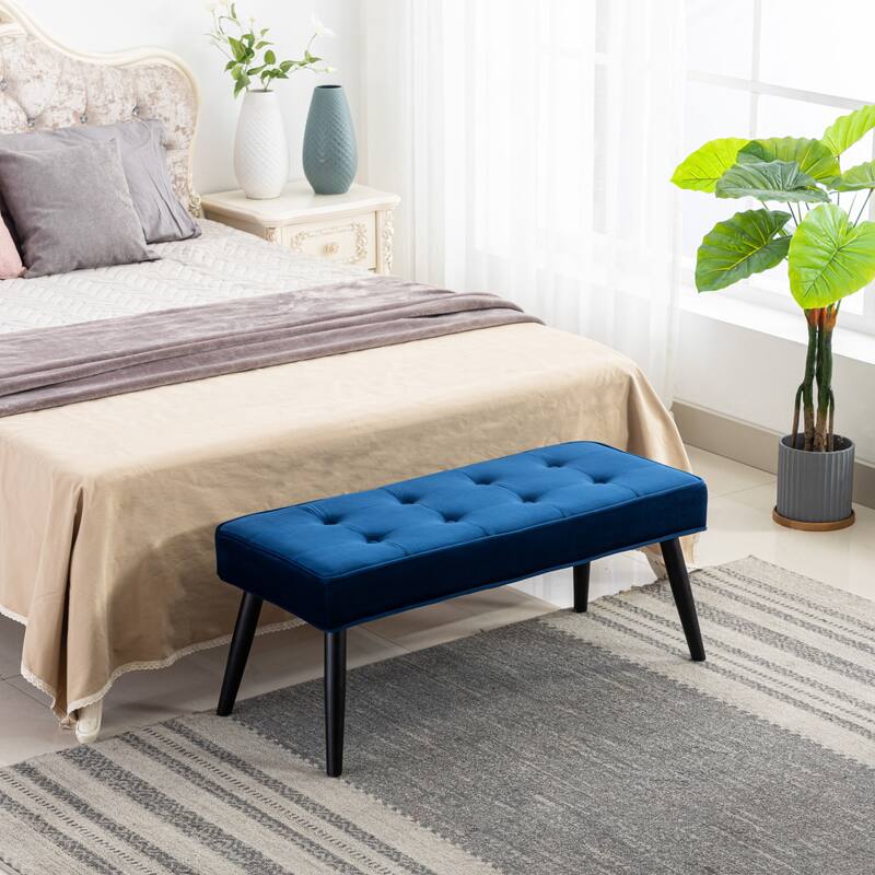 Kipp Velvet Upholstered Button Tufted Bench Ottoman - Royal Blue