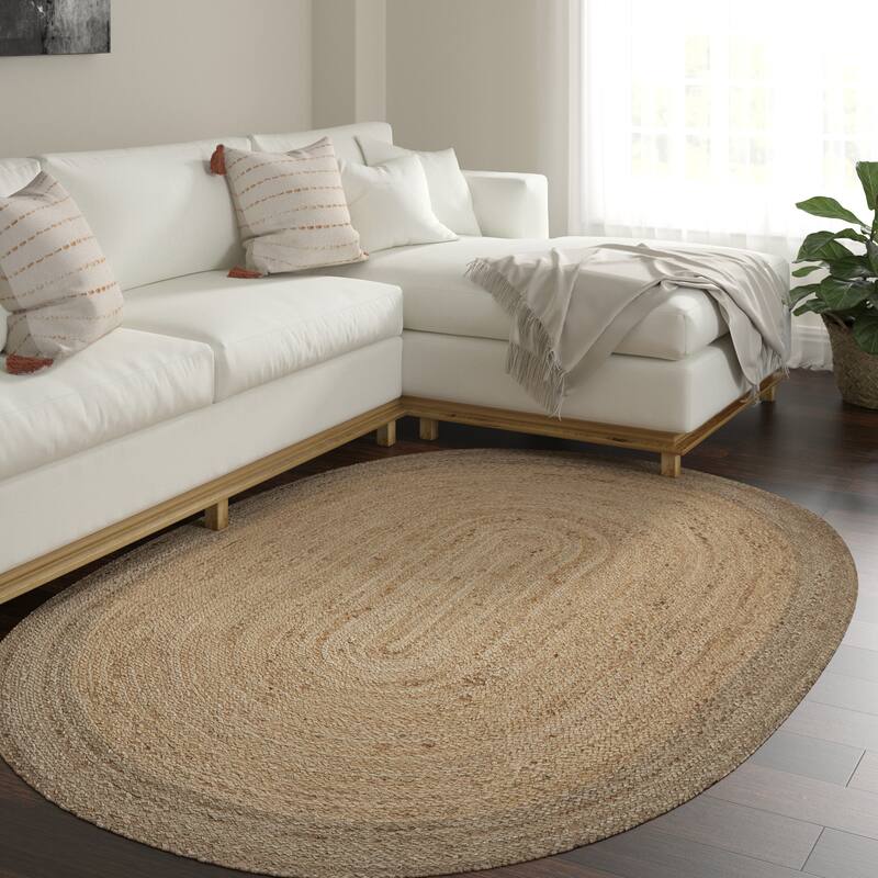 Bera Farmhouse Braided Jute Oval Indoor Area Rug by Sevita
