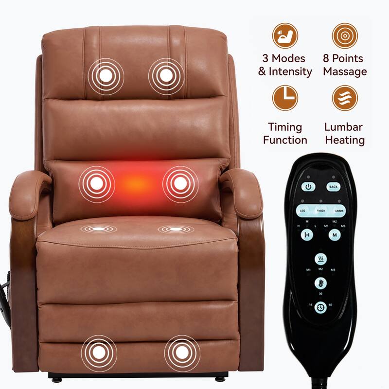 Power Leatheraire Lift Recliner Chair Dual Motor Infinite Position Up to 350 LBS with Solid Wood Armrests