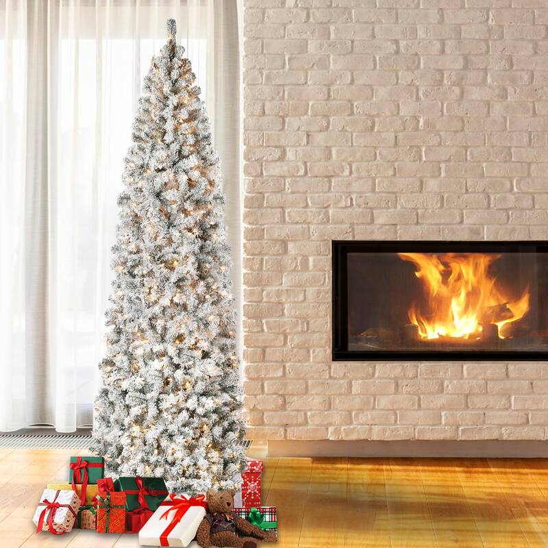 National Tree Company 9 ft. Acacia Flocked Tree with Clear Lights - 9 Foot