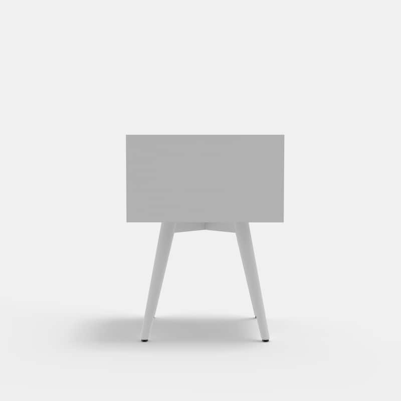 Small Mid-Century Modern Nightstand in White Finish with Tapered Legs and Smooth Ball-Bearing Drawer Glides