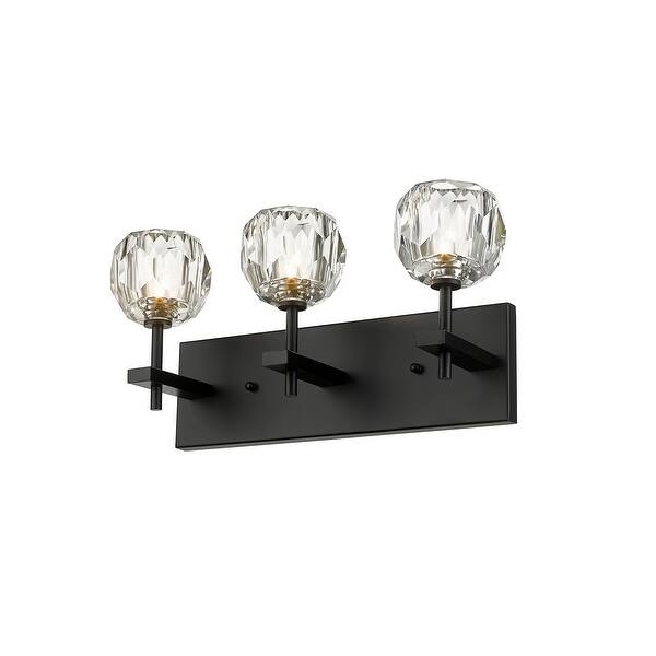 slide 2 of 3, A black frame wall sconce with clear crystal shades