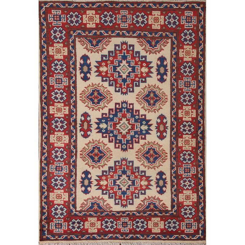 Geometric Kazak Accent Rug Handmade Oriental Wool Carpet - 2'9" x 4'1"