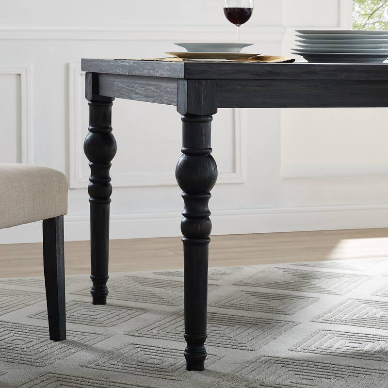 7 Piece Urban Style Wood Dining Table Furniture Set, Rectangular Kitchen Table with 6 Upholstered Tufted High Back Chairs