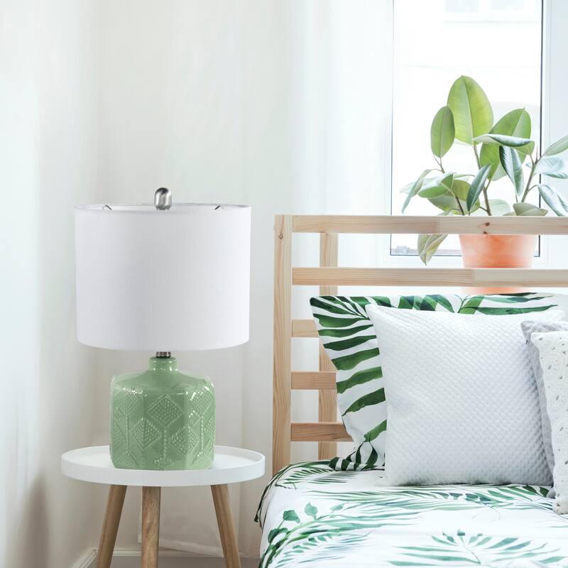 Floral Eyelet Ceramic Table Lamp with White Drum Shade - 19" - Sage Green