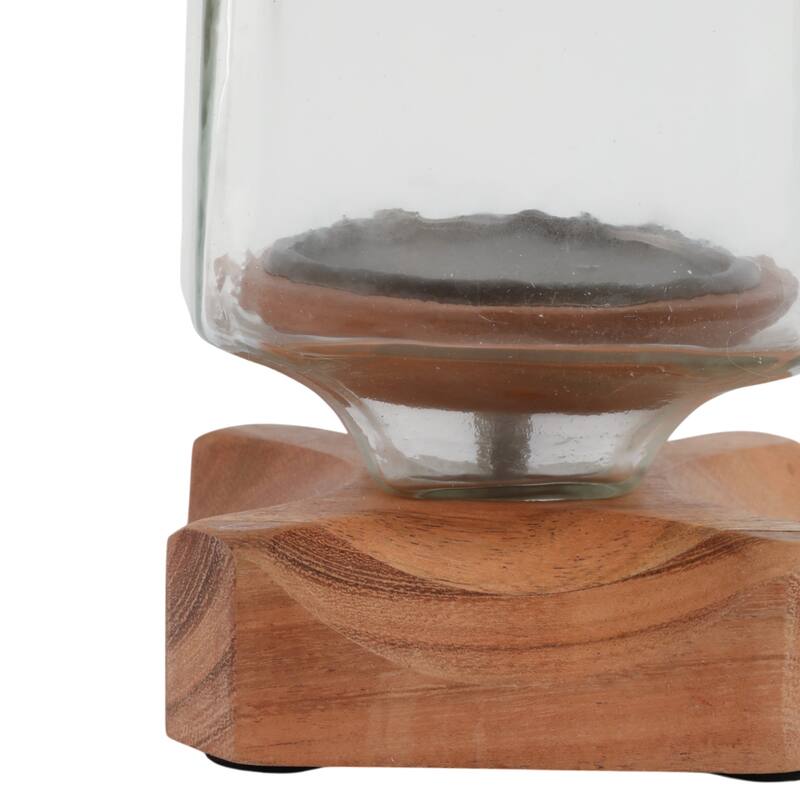 Decorative Wood and Glass Hurrican Pillar Candle Holder