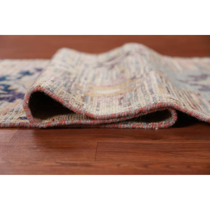 Hand Knotted Oriental 100% Wool Carpet Transitional Floral Multi-Colored Oushak Runner Rug - 9' 2'' X 2' 8''