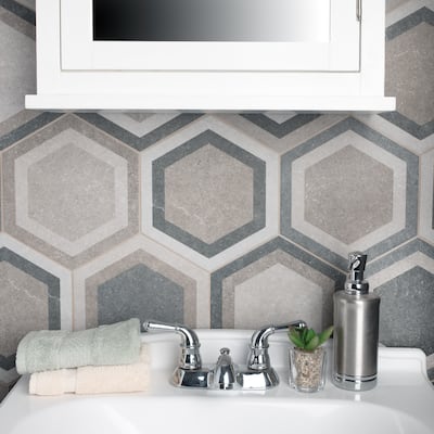 Merola Tile Traffic Hex Combi Grey 8-5/8" x 9-7/8" Porcelain Floor and Wall Tile