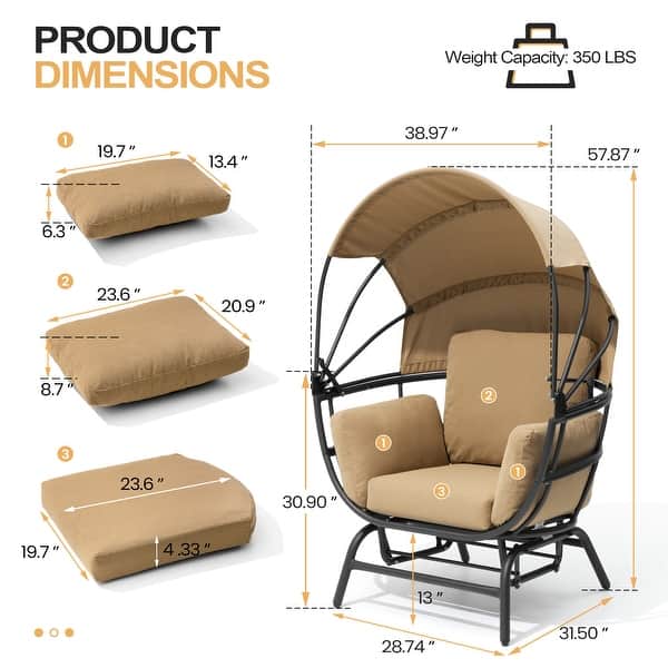 Indoor Outdoor Glider Swing Egg Chair Gliding Rocker with Sun Shade ...