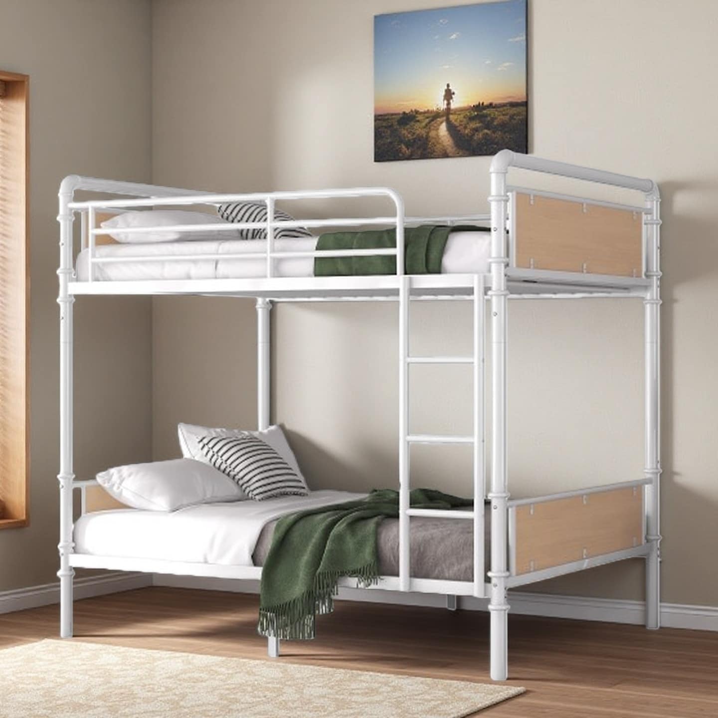 Twin XL over Twin XL Metal Bunk Bed, Detachable Industrial Loft with Guardrails, Convertible Space-Saving Design for Teens