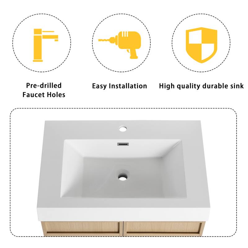 Bathroom Vanity with Resin Sink, Soft-Close Door Hinges, Adjustable Shelf, Scratch & Water-Resistant Melamine
