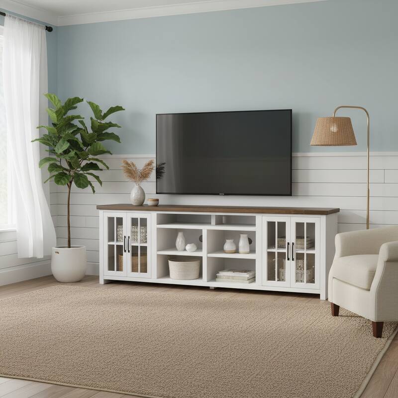 Bridgevine Home Modern Farmhouse 96 inch TV Stand Console for TVs up to 100 inches, No Assembly Requried, Two-Tone Finish