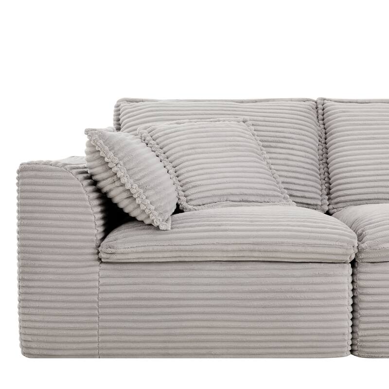 142" U-Shaped Modular Sectional Sofa - Extra Wide Cloud Cushions, No Assembly Required, Striped Chenille
