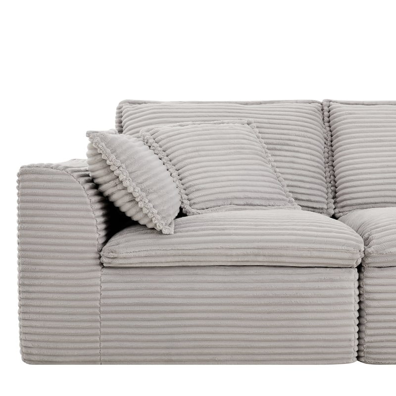 Roomfitters 142"x82" Modular U-Shaped Sectional Sofa with Ottomans, Corduroy Upholstery, Extra Wide Deep Cushions
