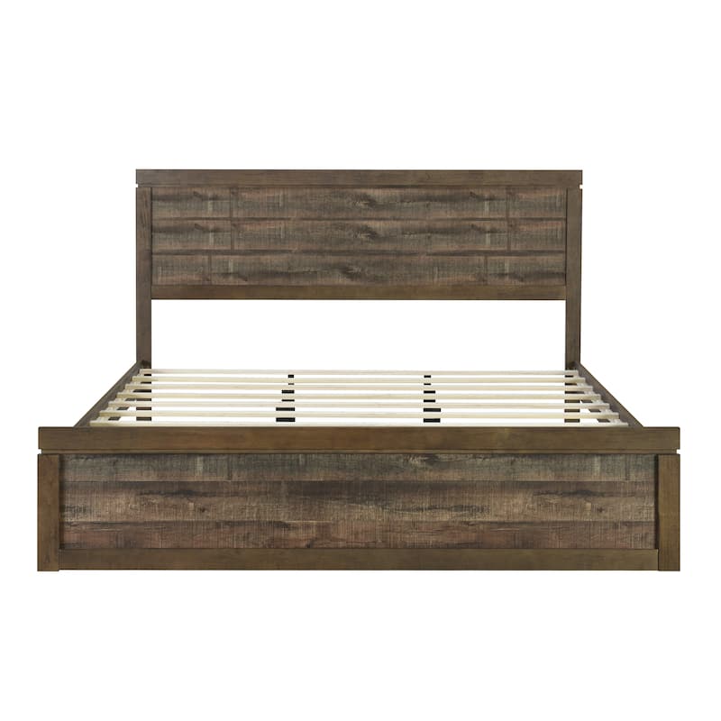 Vintage Farmhouse Style Platform Bed with 10 Wooden Slats Support for Bedroom